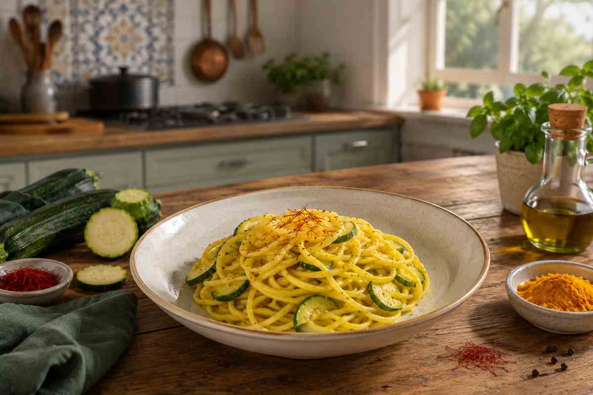 spaghetti zucchine e zafferano